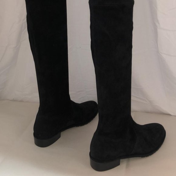 6❤️ Stuart Weitzman LOW HEEL Black Stretch SUEDE LEATHER OVER THE KNEEBOOTS